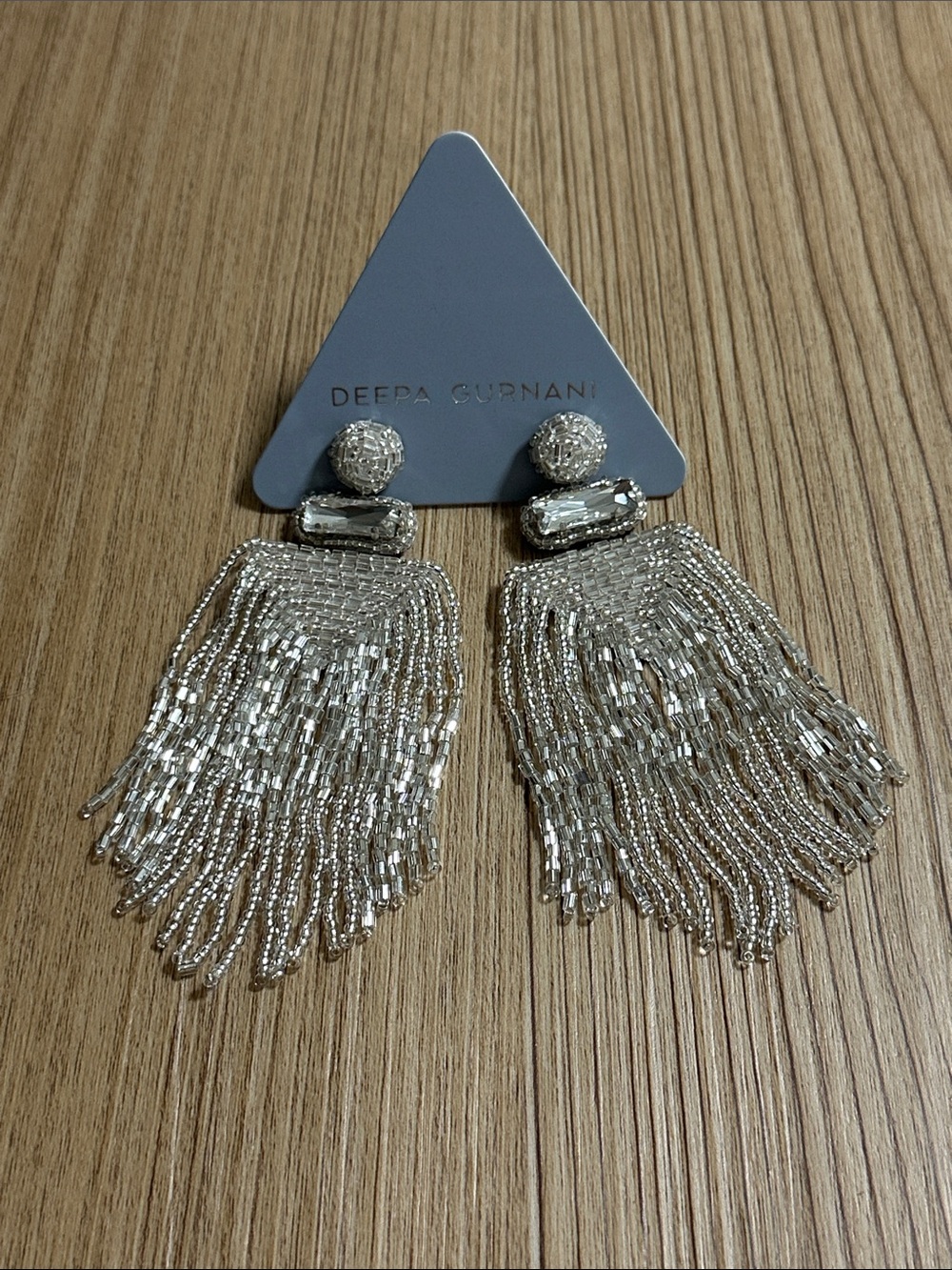 Deepa Gurnani Silver Beaded Fringe Earrings